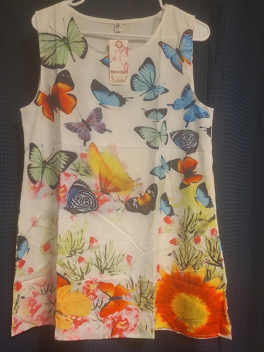 White Butterfly Print Tank Top -